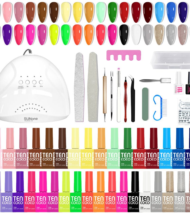 Gel Nail Kit – 51 Pcs with 35 Colors, Crystal Cat Eye Gel, UV Lamp & Tools for At-Home Nails