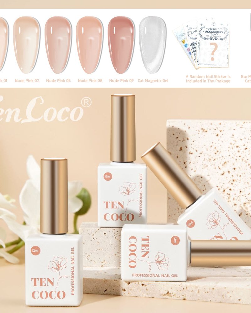 Nude Gel Nail Kit with Crystal Cat Eye – 6 Colors 12ml Magnetic Gel Set with Magnet
