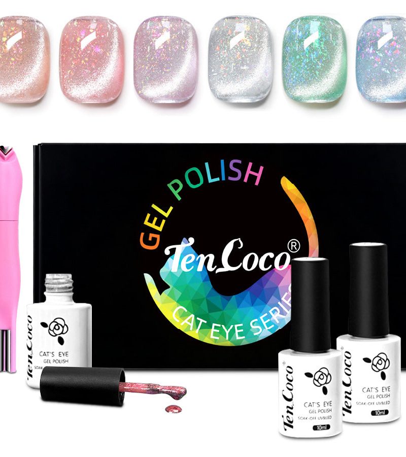 Cat Eye Gel Nail Polish Set – 6 Magnetic Colors with Reflective Glitter & Dual-Ended Magnet